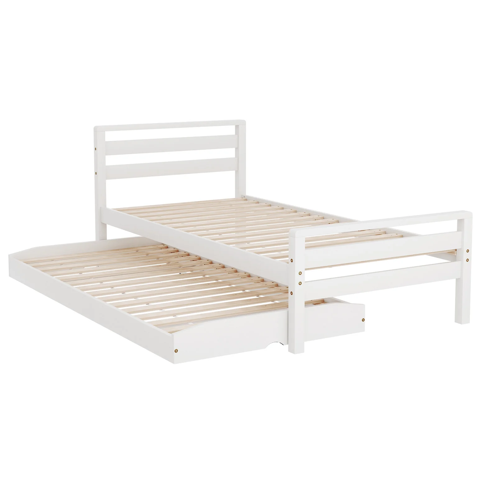 Artiss Bed Frame Single Size 2-in-1 Trundle Wooden White AVIS - Image 2