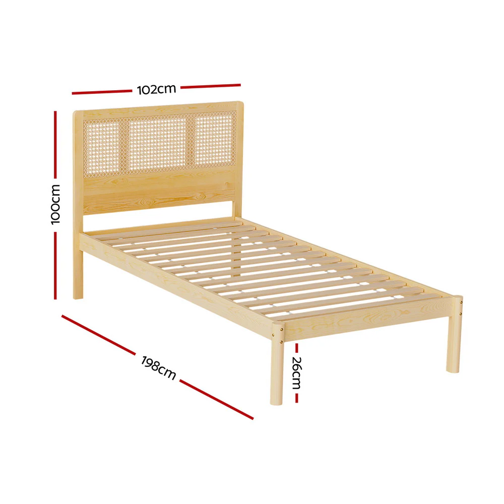 Artiss Bed Frame Single Size Rattan Wooden RITA - Image 2
