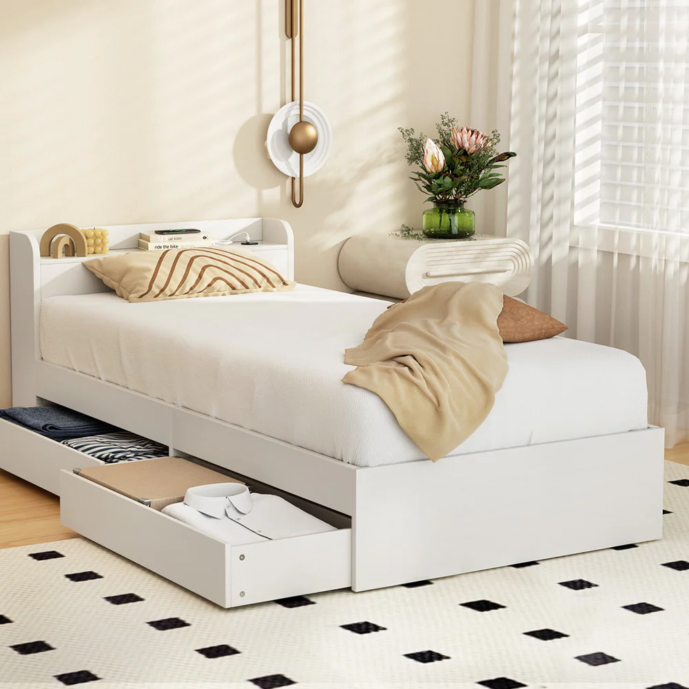 Artiss Bed Frame Single Size with Charging Ports and 2 Drawers AURA - Image 7