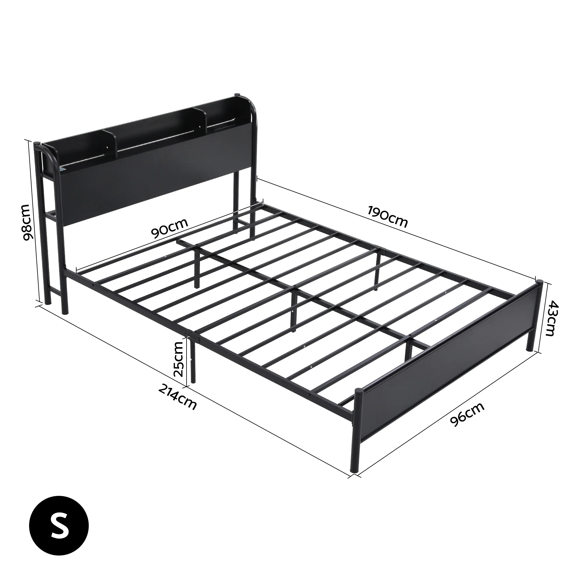 Artiss Bed Frame Single Size with Storage Shelf Headboard Charging Station GRID - Image 3