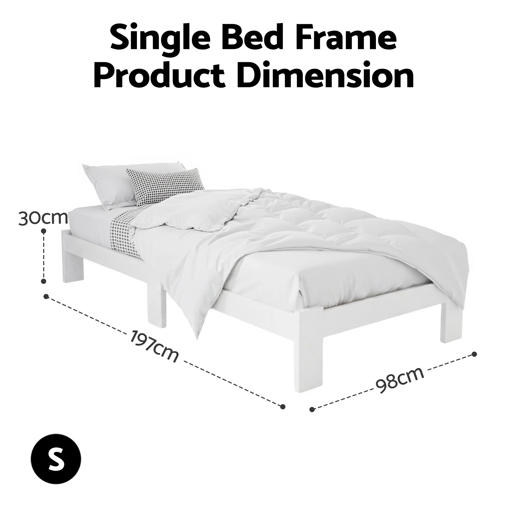 Artiss Bed Frame Single Size Wooden White JADE - Image 3