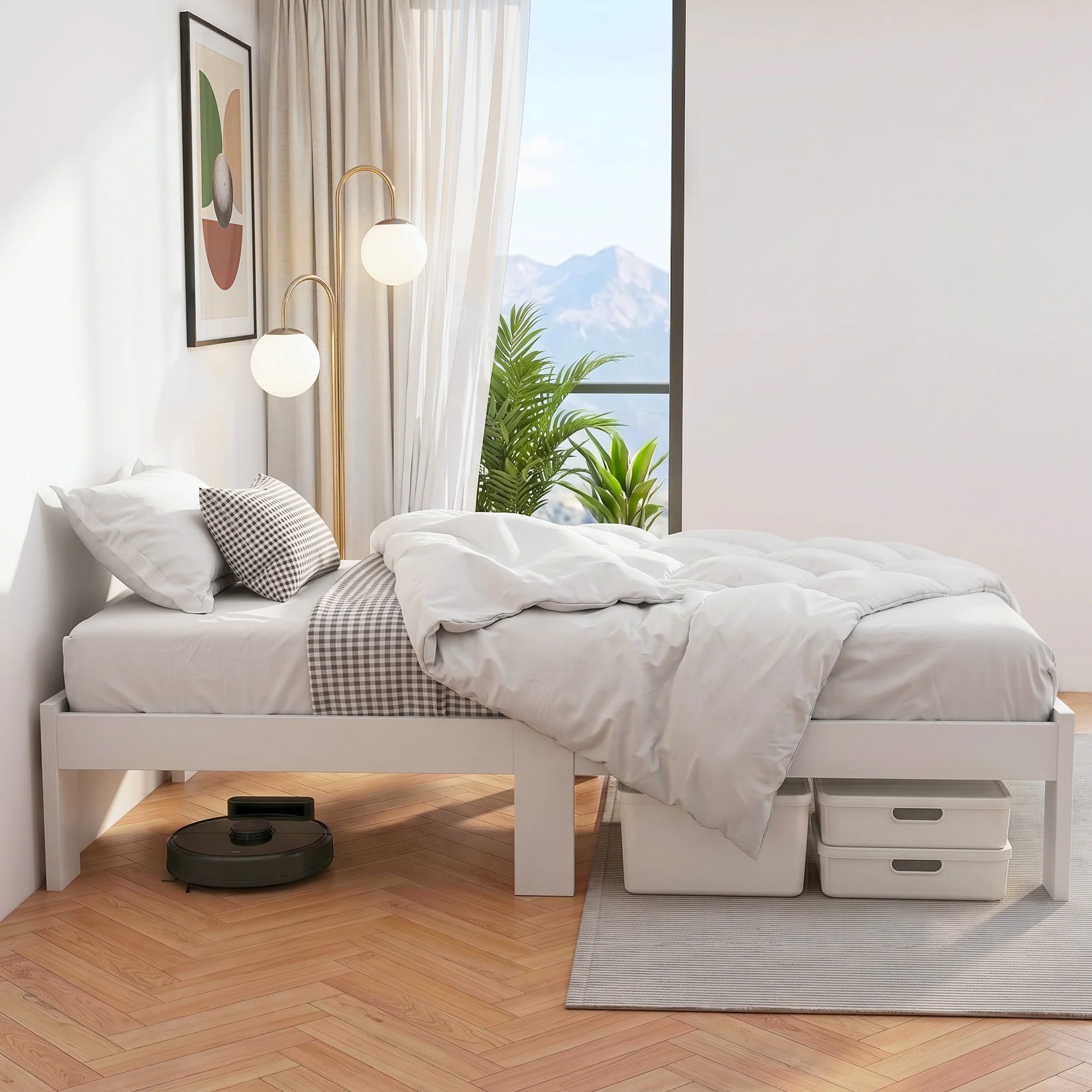 Artiss Bed Frame Single Size Wooden White JADE - Image 7