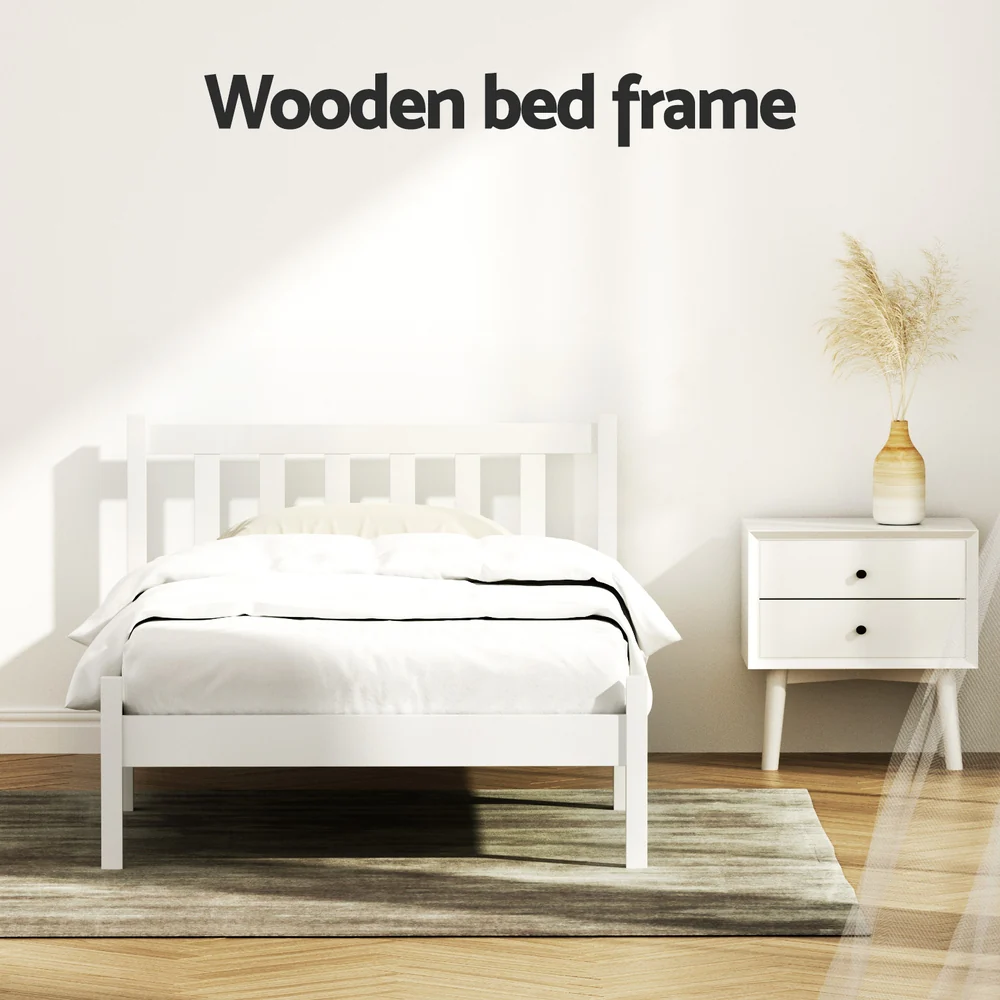Artiss Bed Frame Single Size Wooden White SOFIE - Image 5