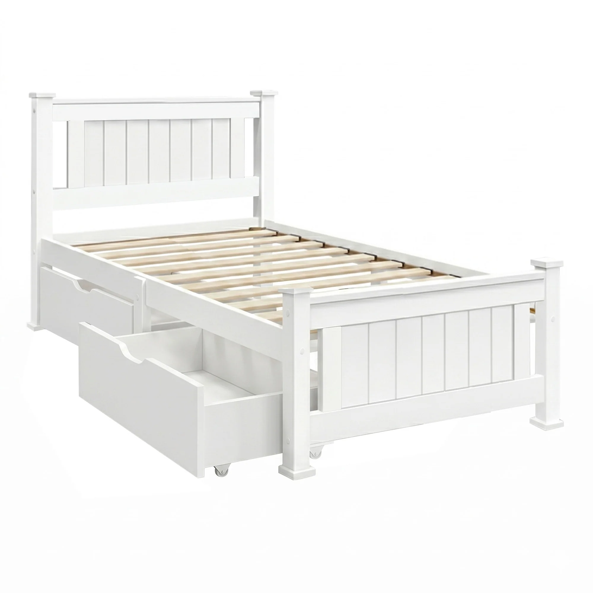 Artiss Bed Frame Single Size Wooden with 2 Drawers White RIO - Image 2