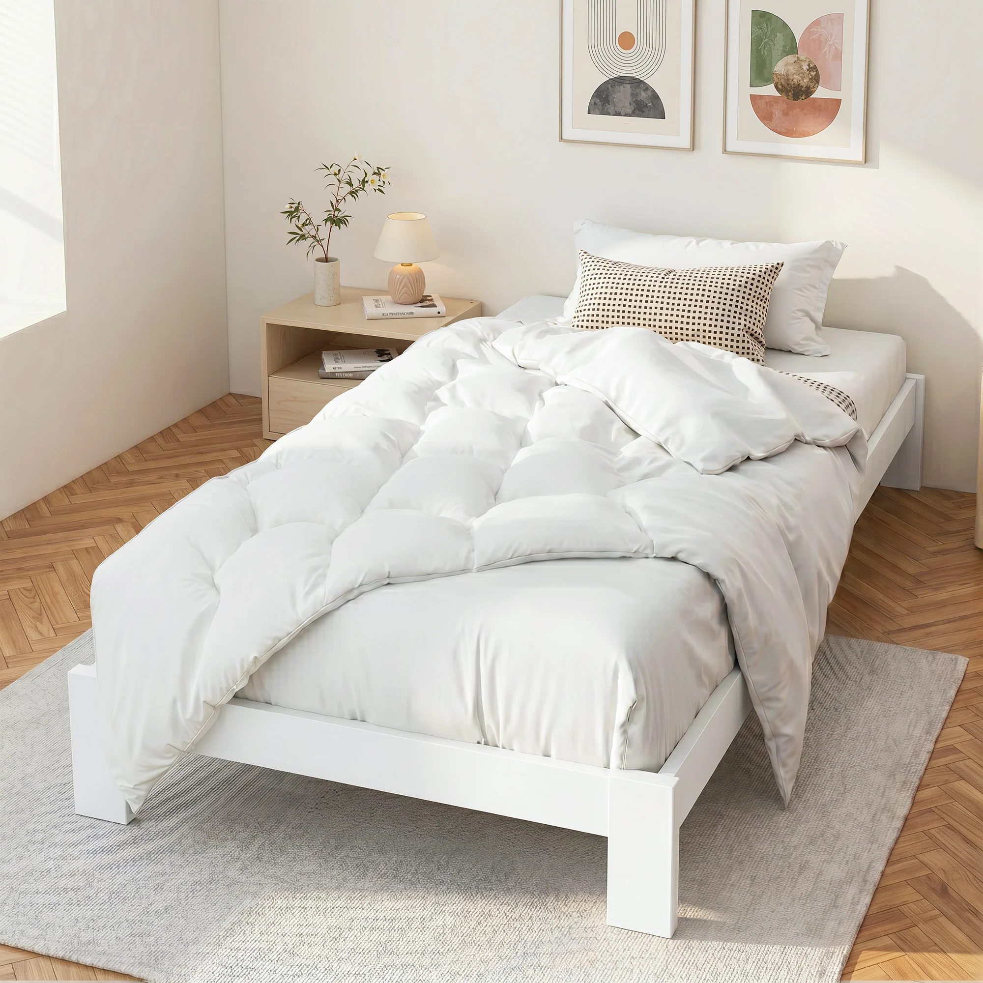 Artiss Bed Frame Single Size Wooden White JADE - Image 8