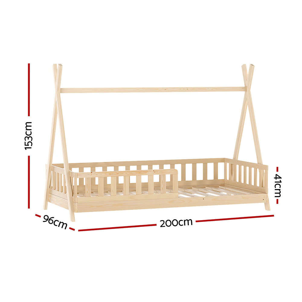 Artiss Bed Frame Wooden Kids House Frames Oak PUAH - Image 2