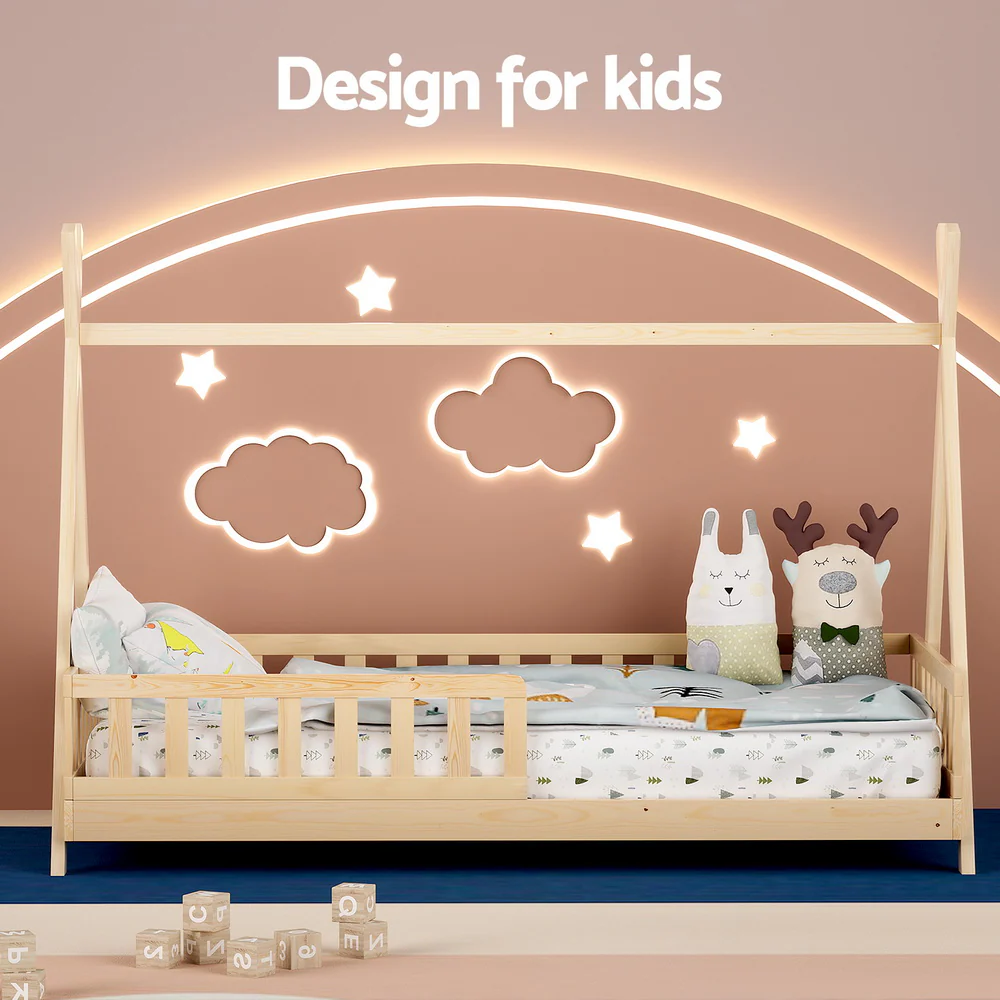 Artiss Bed Frame Wooden Kids House Frames Oak PUAH - Image 4