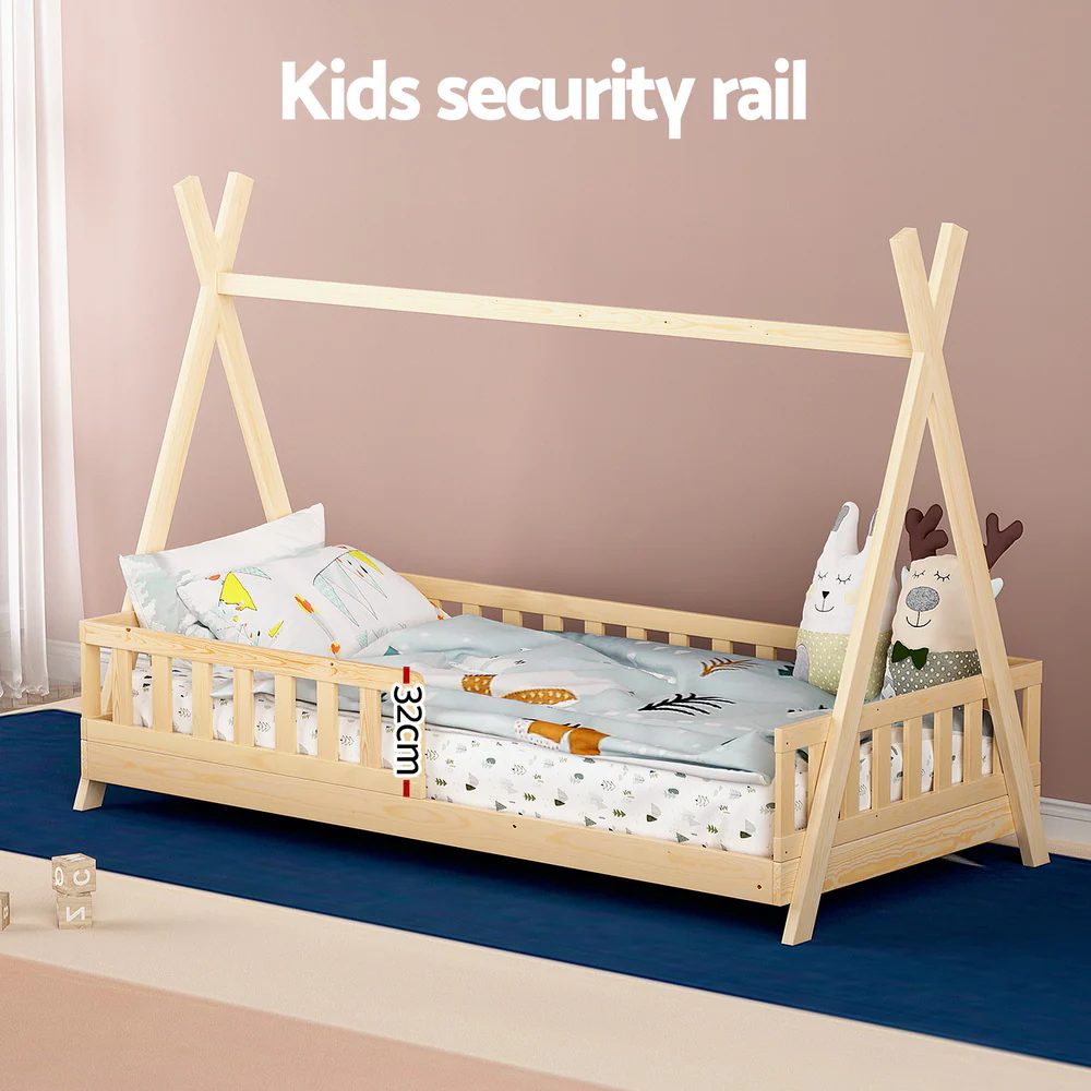 Artiss Bed Frame Wooden Kids House Frames Oak PUAH - Image 5