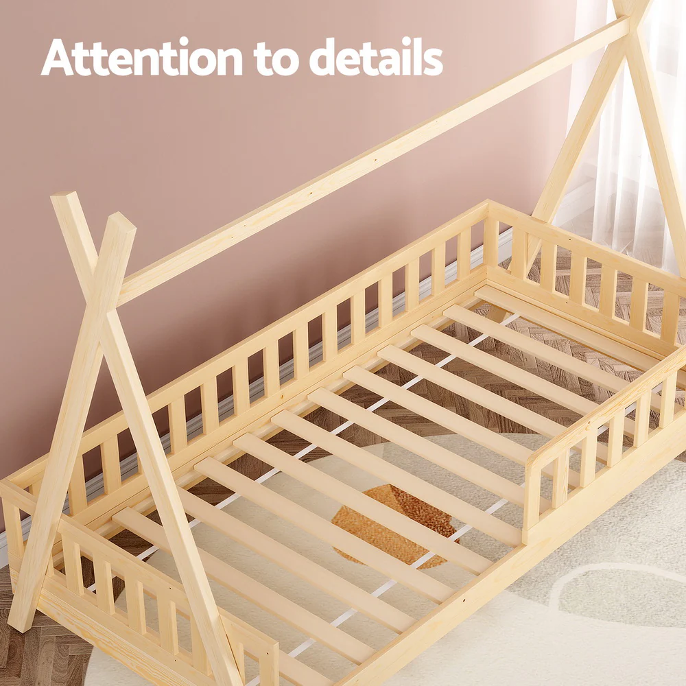Artiss Bed Frame Wooden Kids House Frames Oak PUAH - Image 6