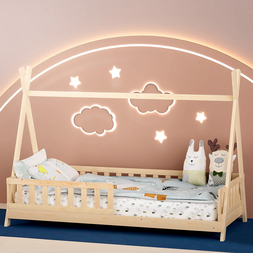 Artiss Bed Frame Wooden Kids House Frames Oak PUAH - Image 7