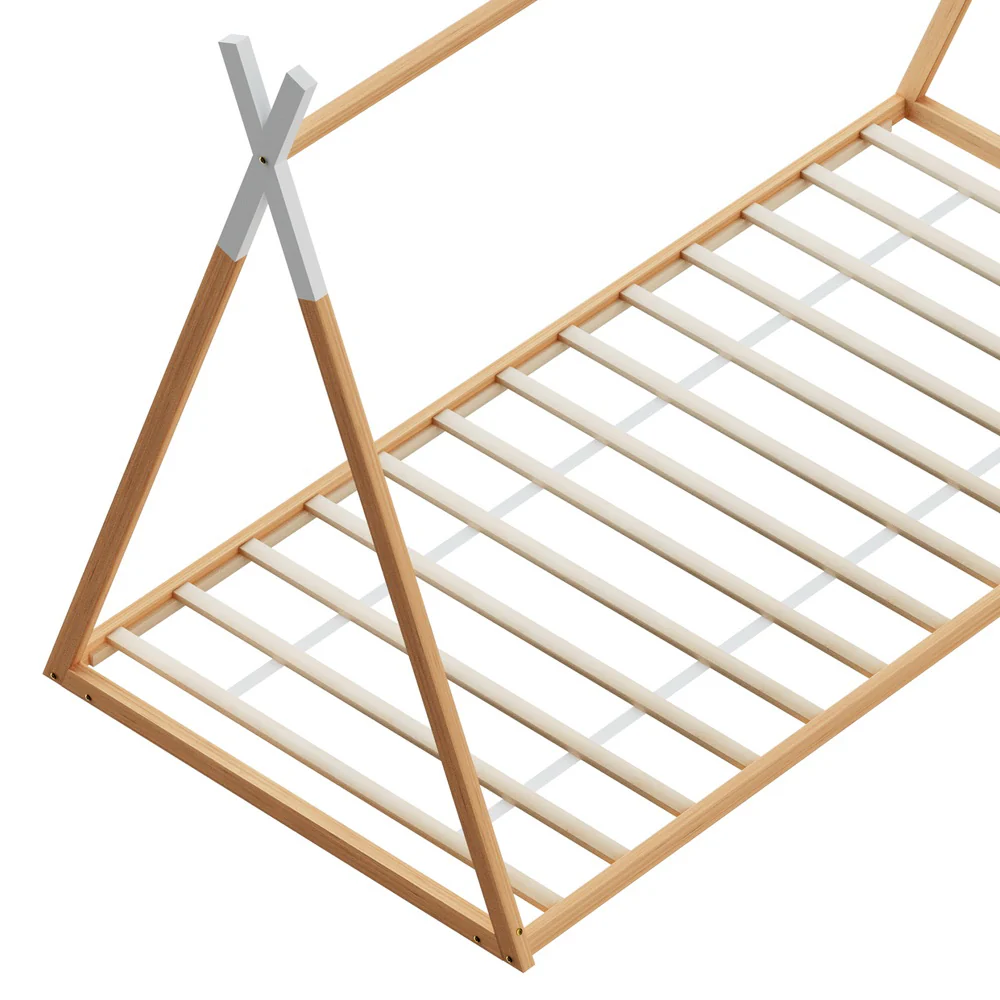 Artiss Bed Frame Wooden Kids House Single Frame Oak ENID - Image 4