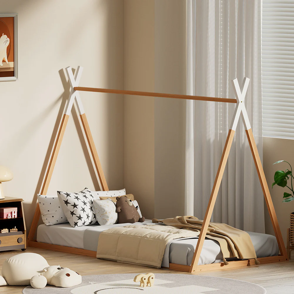 Artiss Bed Frame Wooden Kids House Single Frame Oak ENID - Image 5