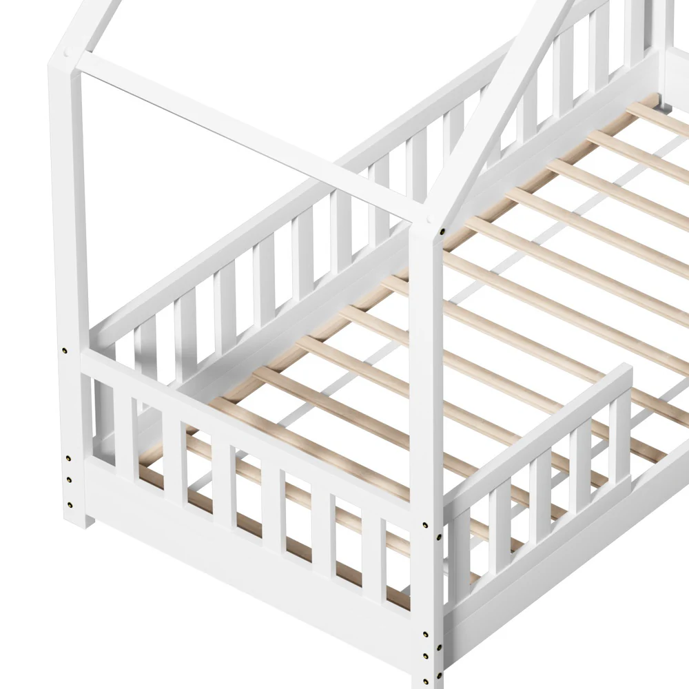 Artiss Bed Frame Wooden Kids House Single Frame White PAVO - Image 4