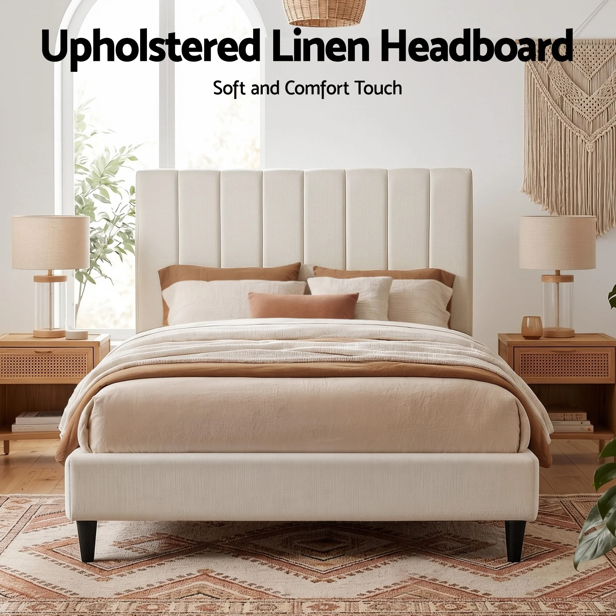 Artiss Bed Head Headboard Double Linen 137CM - Beige - Image 5