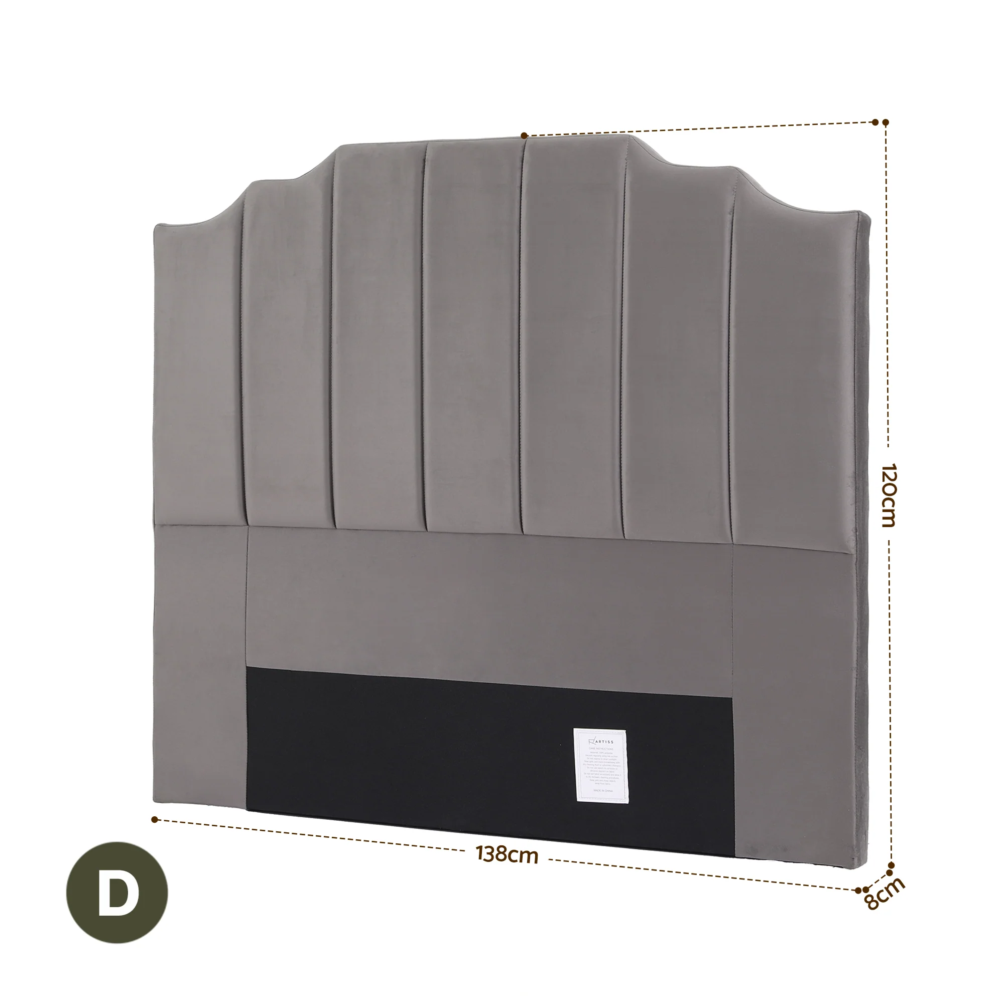 Artiss Bed Head Headboard Double Velvet 138CM - Grey - Image 3