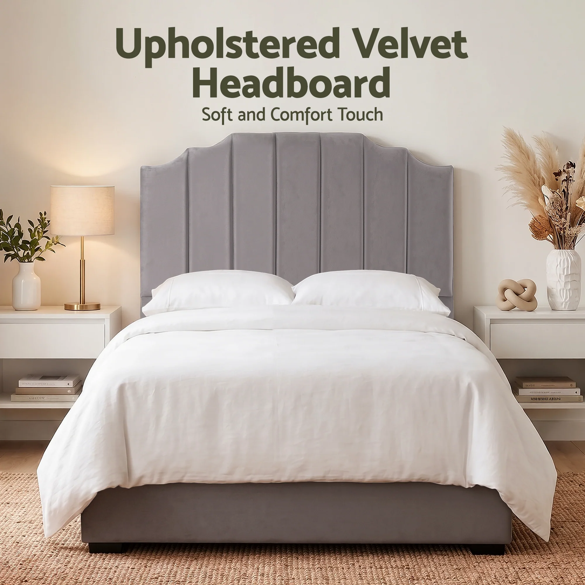 Artiss Bed Head Headboard Double Velvet 138CM - Grey - Image 5