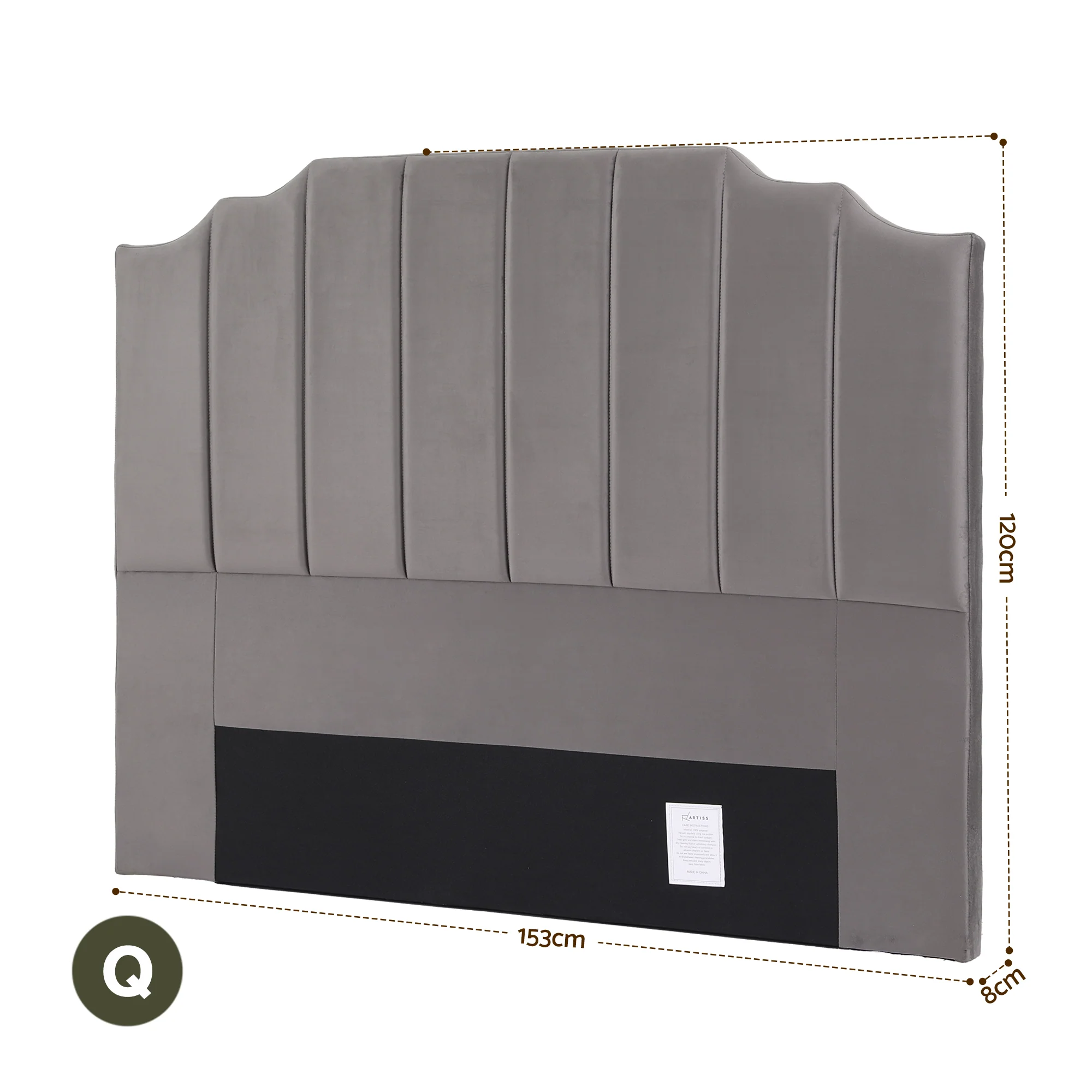 Artiss Bed Head Headboard Queen Velvet 153CM - Grey - Image 3