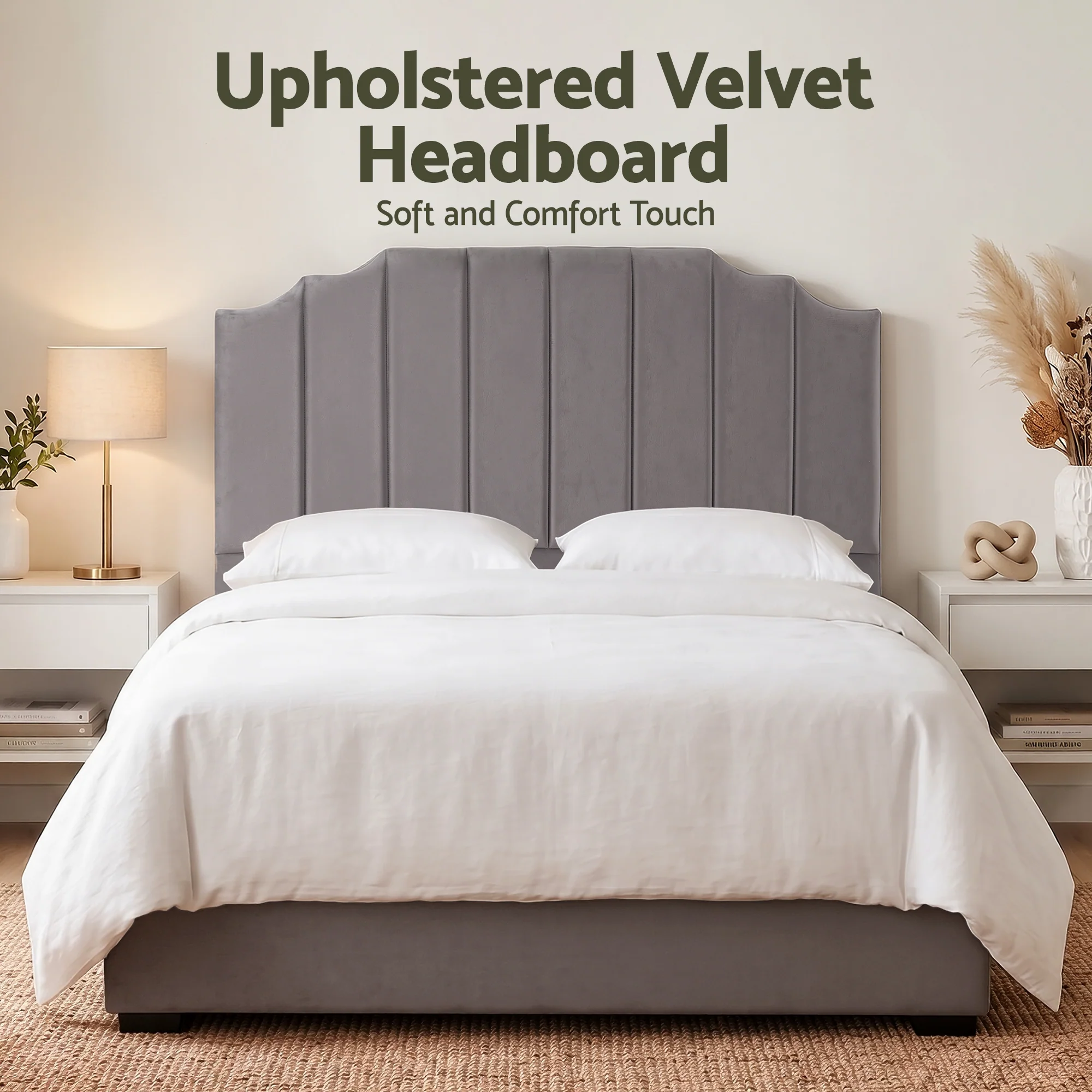 Artiss Bed Head Headboard Queen Velvet 153CM - Grey - Image 5