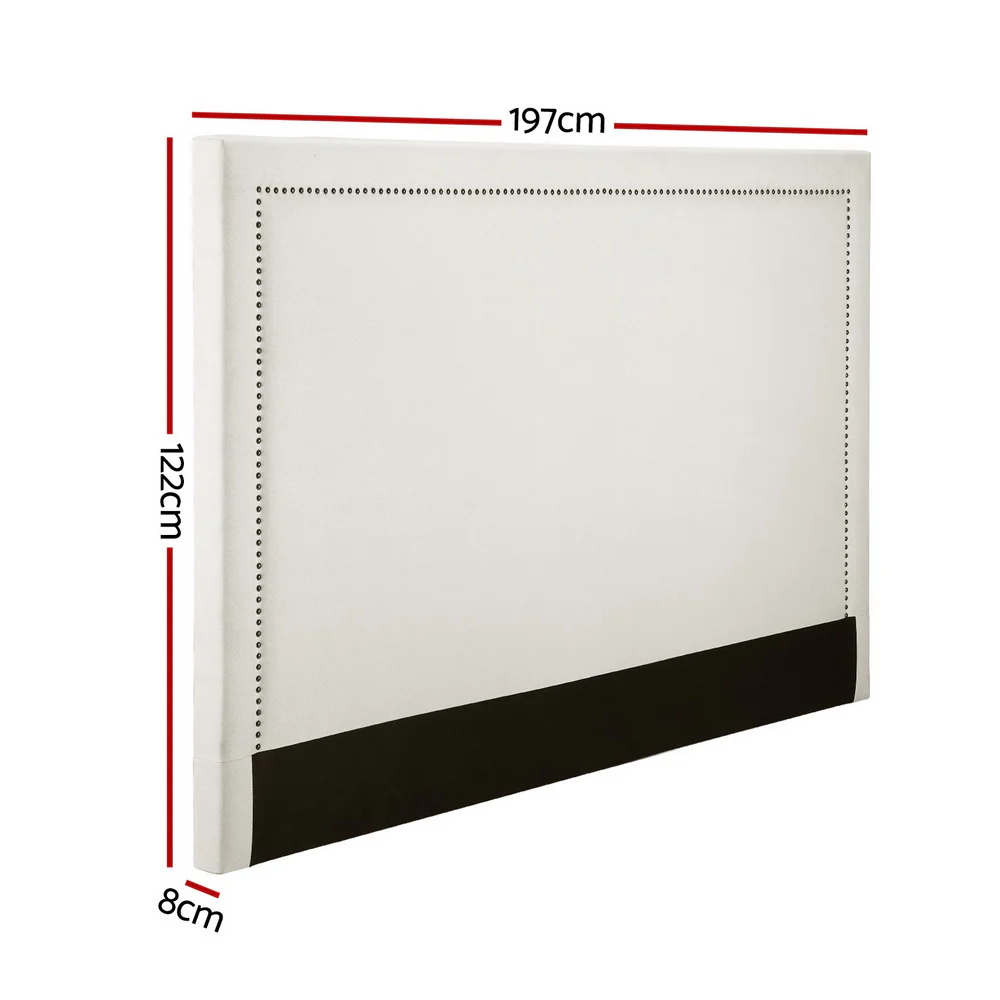 Artiss Bed Head Bed Frame Headboard King Fabric - RIVE Beige White - Image 2