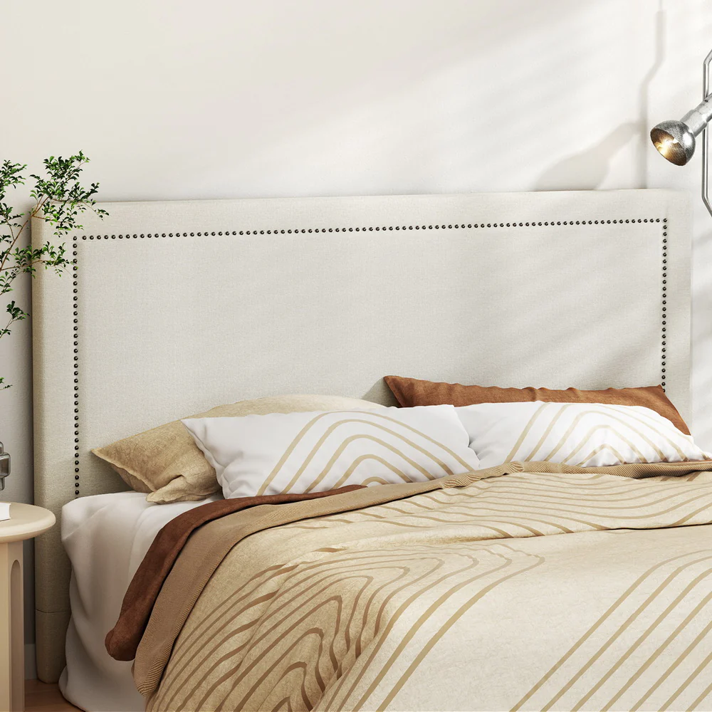 Artiss Bed Head Bed Frame Headboard King Fabric - RIVE Beige White - Image 5