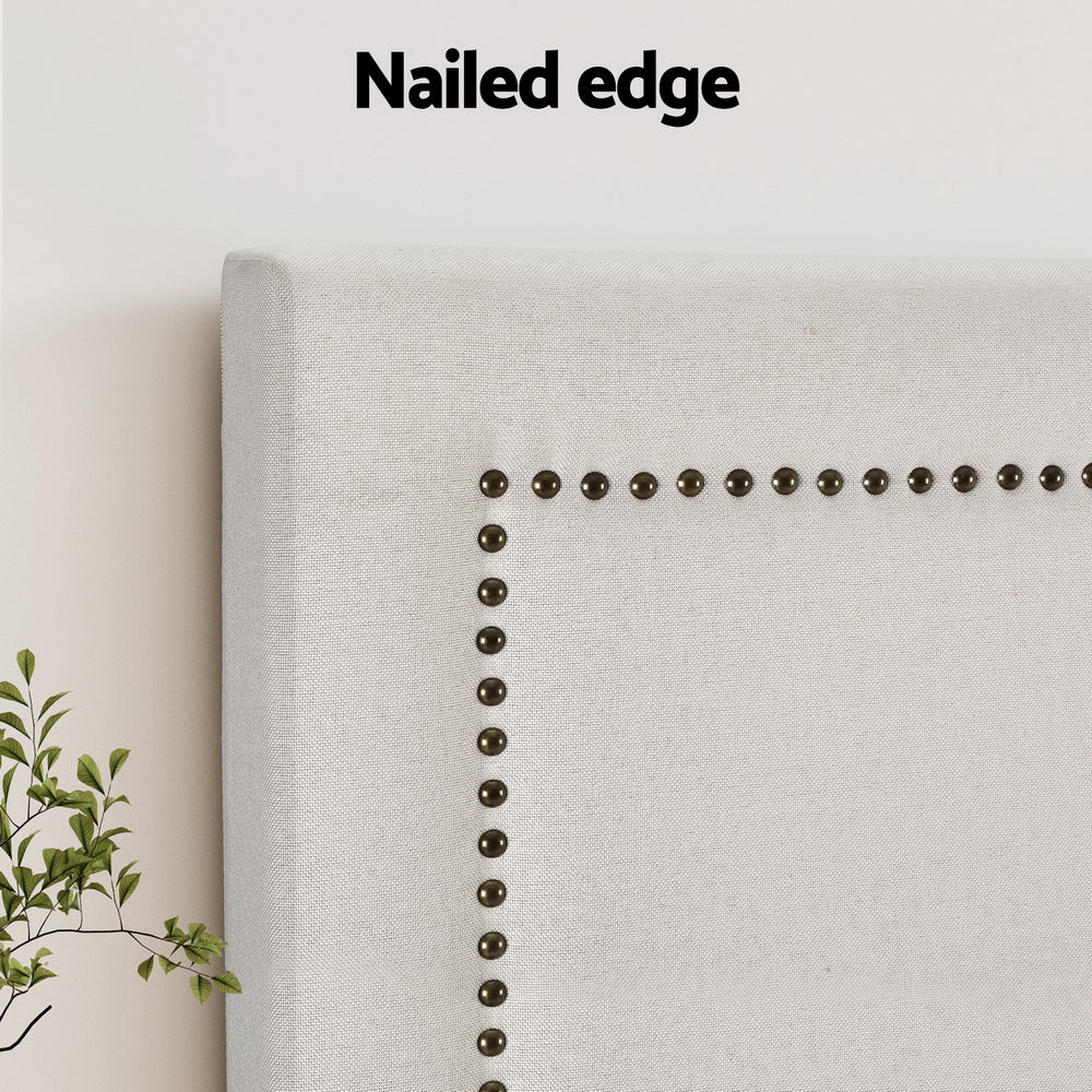 Artiss Bed Head Bed Frame Headboard King Fabric - RIVE Beige White - Image 6