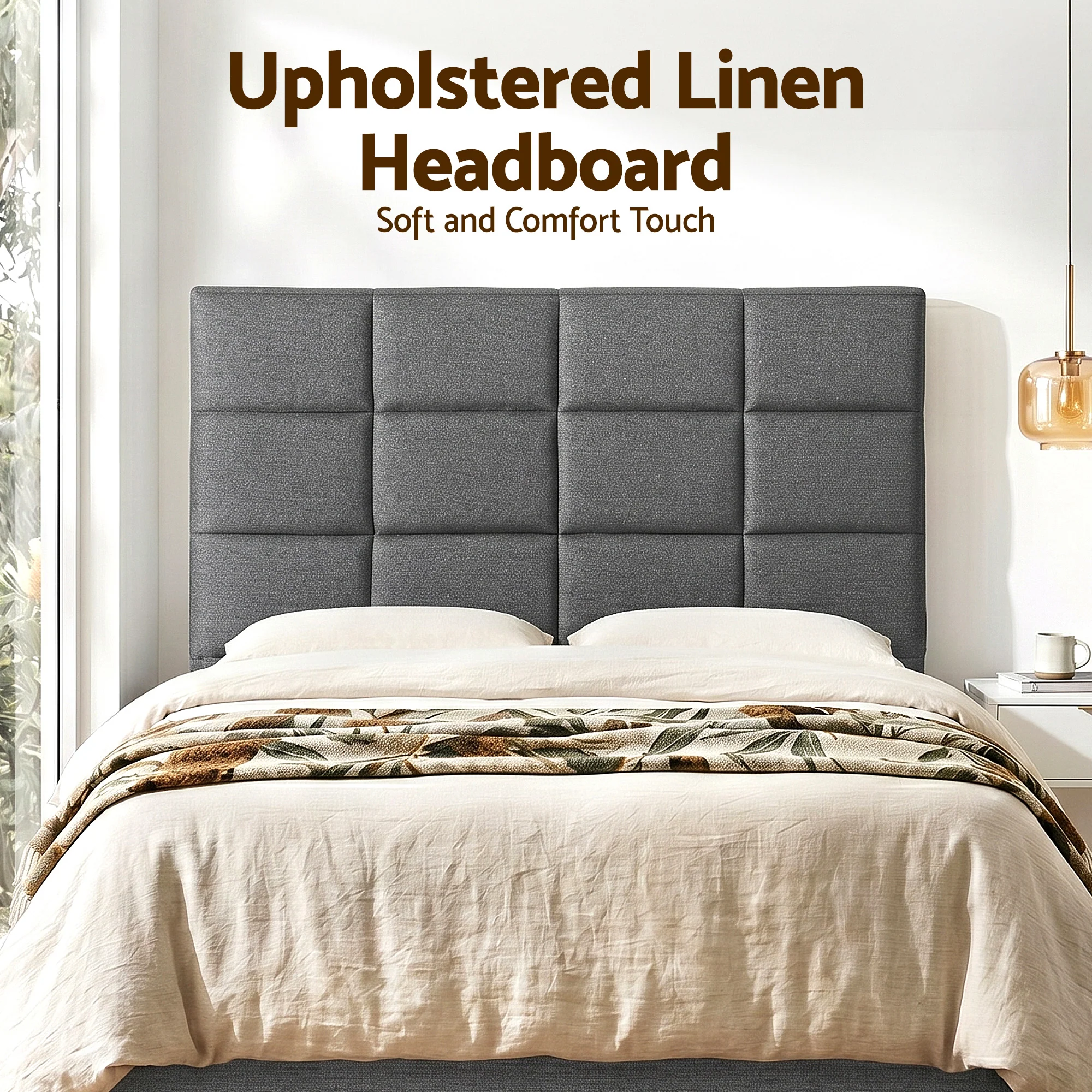 Artiss Bed Headboard Double Bedhead Linen Fabric Charcoal - Image 5