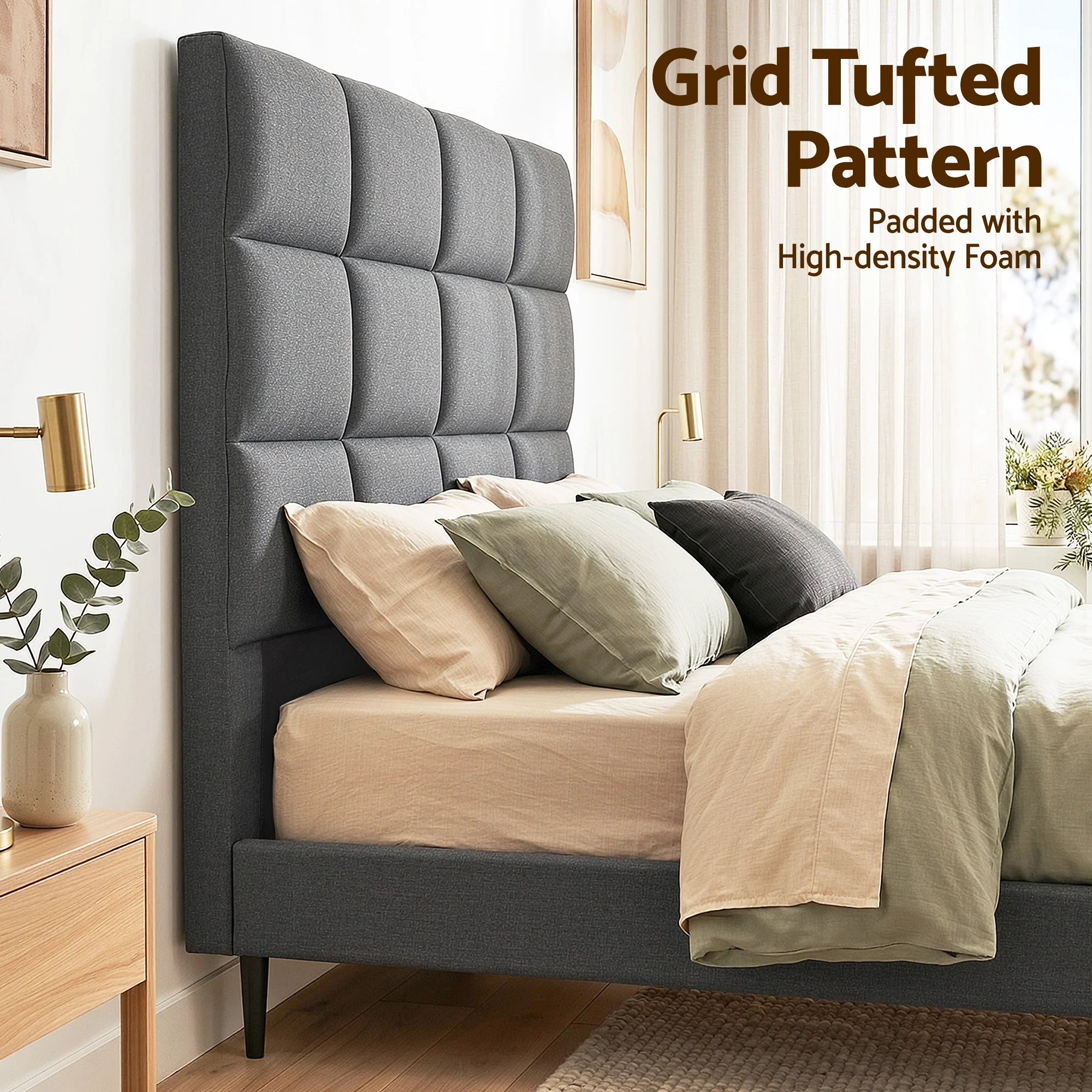 Artiss Bed Headboard Double Bedhead Linen Fabric Charcoal - Image 6
