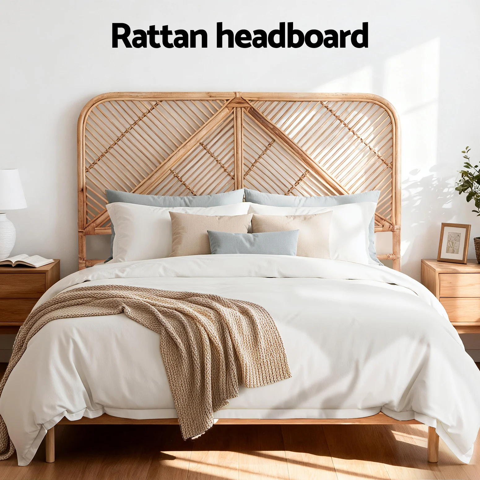Artiss Bed Headboard Double Bedhead Rattan - FRED Pine - Image 5