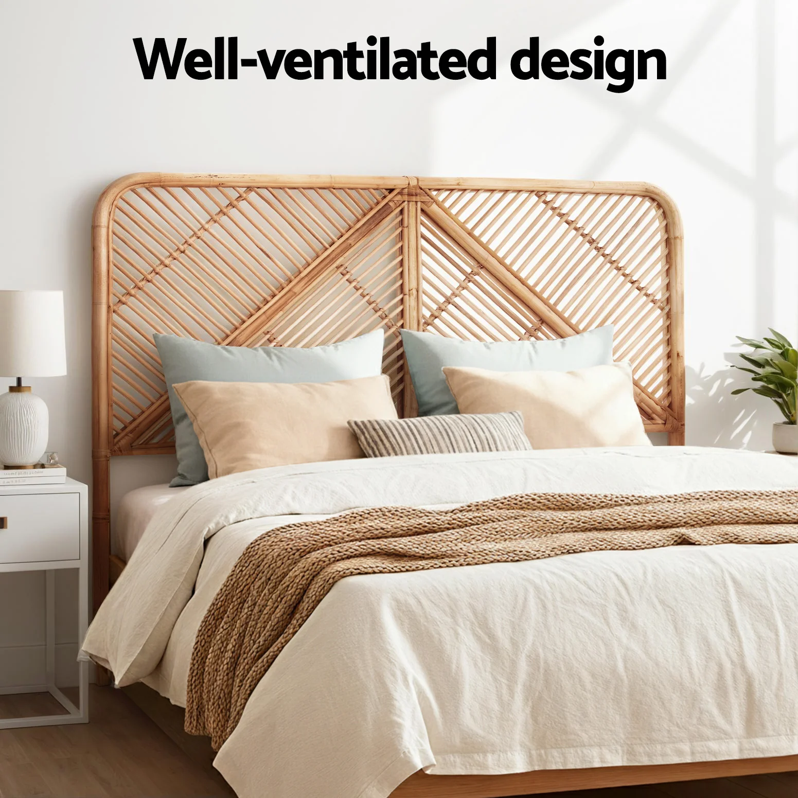 Artiss Bed Headboard Double Bedhead Rattan - FRED Pine - Image 6