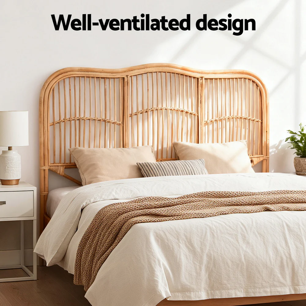 Artiss Bed Headboard Queen Bedhead Rattan - NERO Pine - Image 5