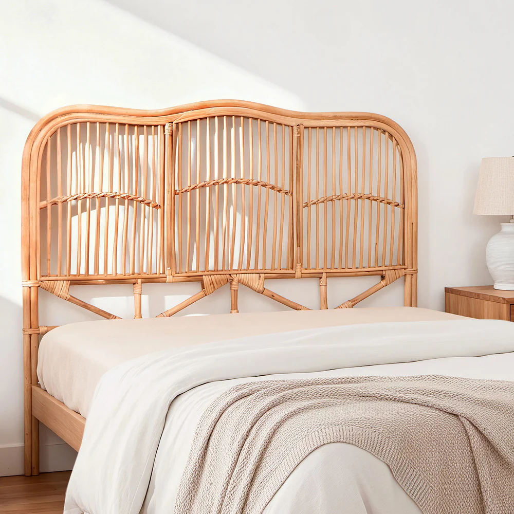 Artiss Bed Headboard Queen Bedhead Rattan - NERO Pine - Image 7
