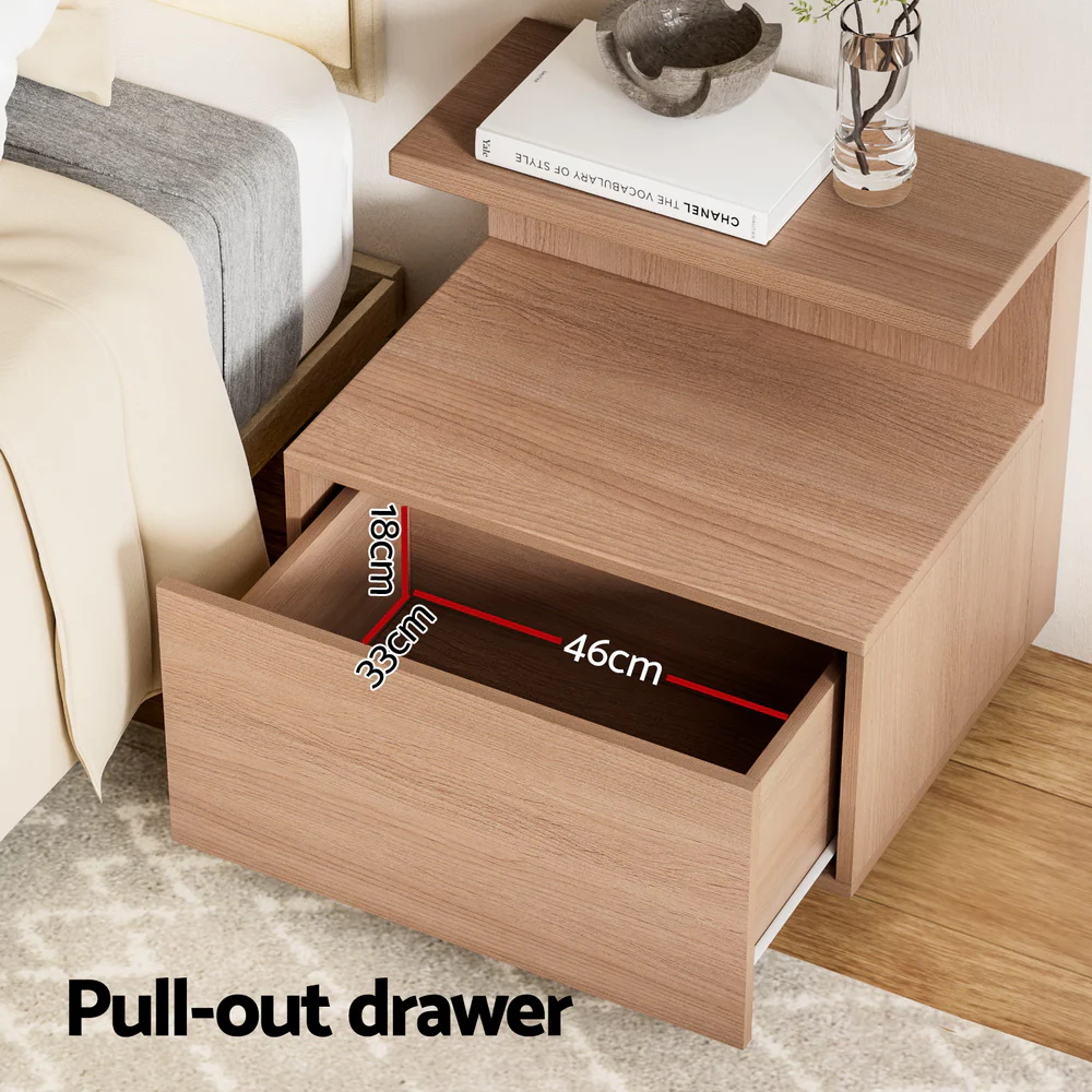 Artiss Bedside Table 1 Drawer - Pine - Image 4