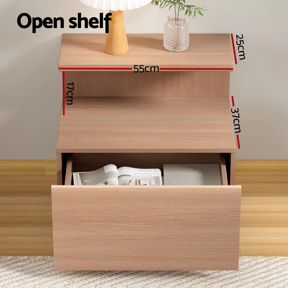 Artiss Bedside Table 1 Drawer - Pine - Image 5