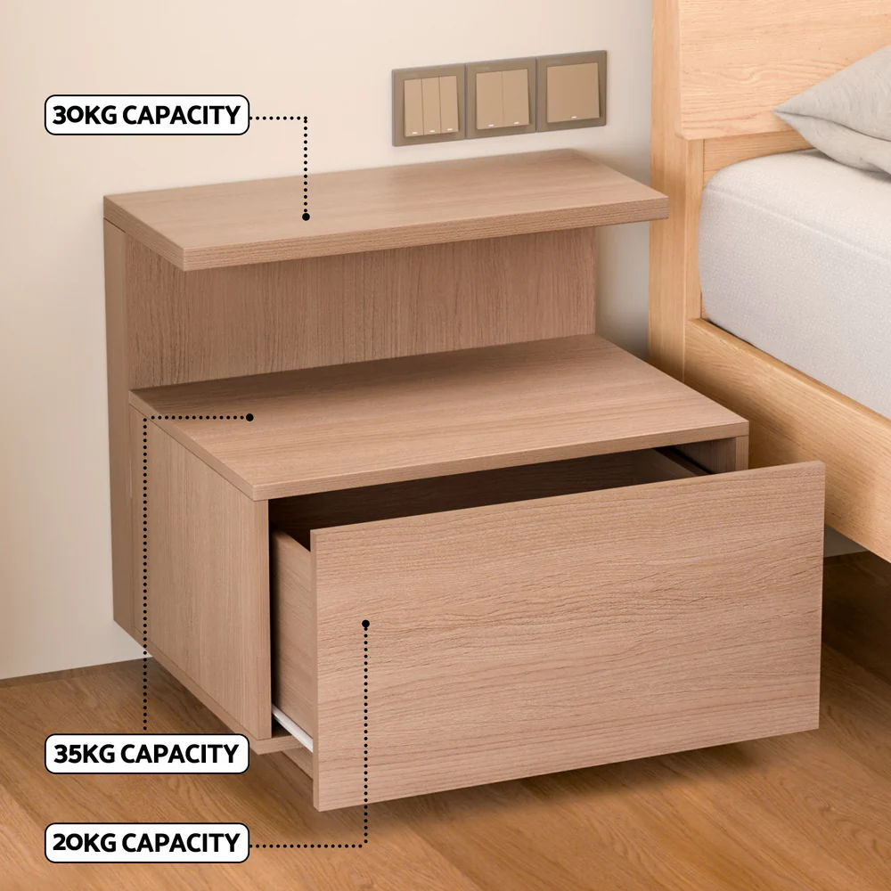 Artiss Bedside Table 1 Drawer - Pine - Image 6