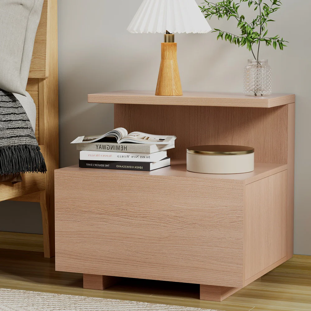 Artiss Bedside Table 1 Drawer - Pine - Image 7