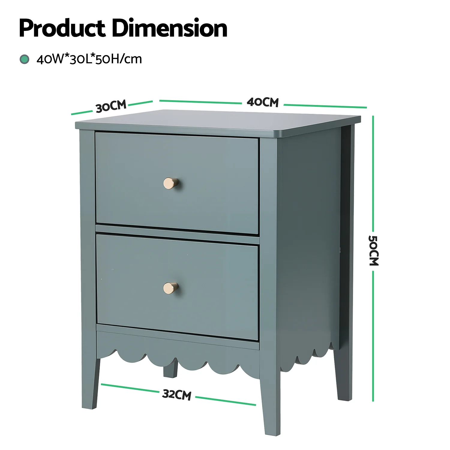 Artiss Bedside Table 2 Drawers Bedroom Storage Nightstand Green - Image 4