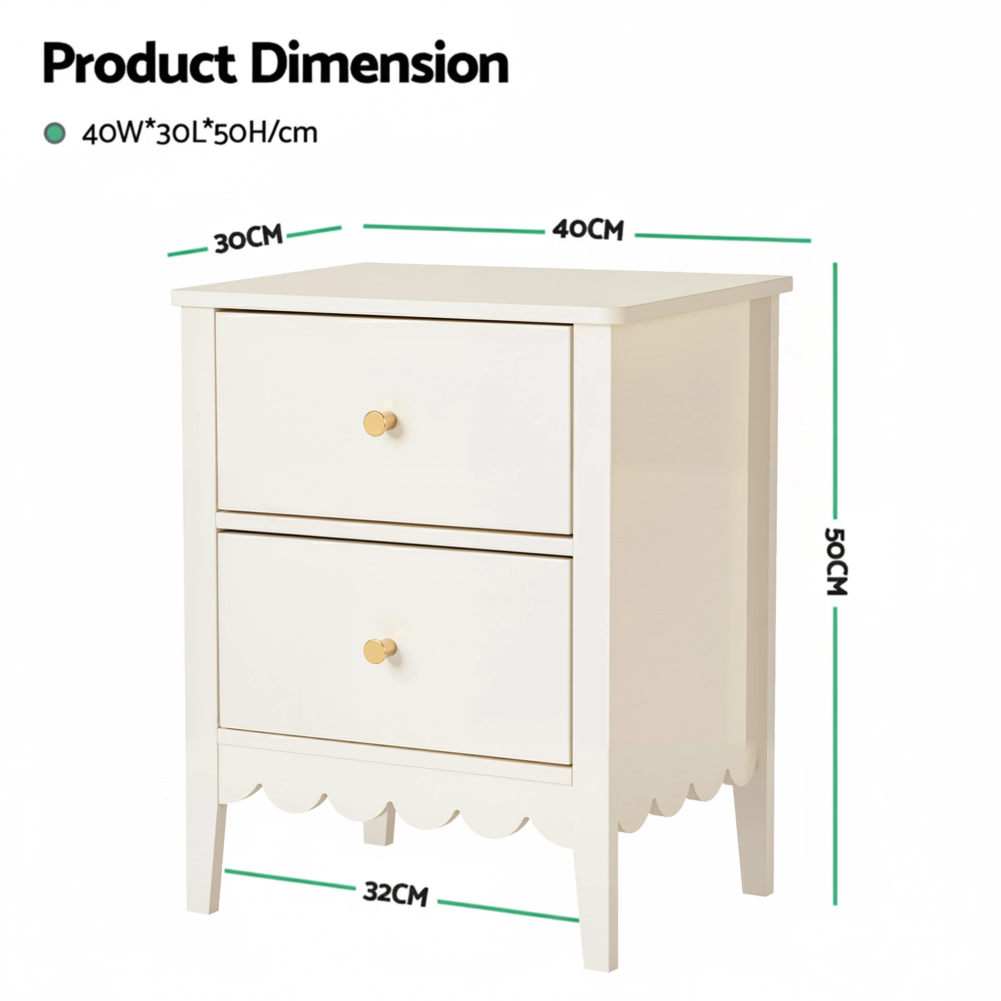 Artiss Bedside Table 2 Drawers Bedroom Storage Nightstand White - Image 3