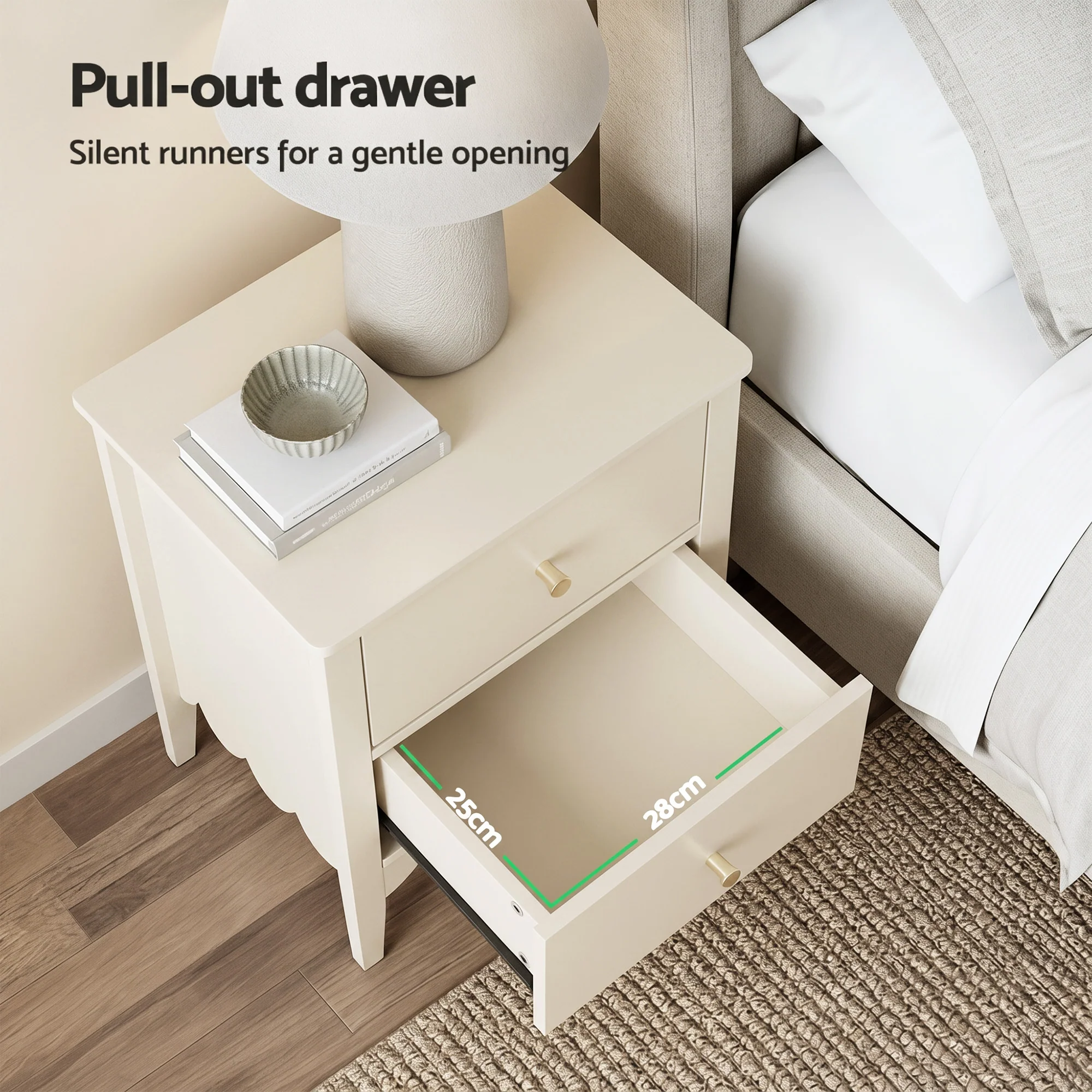 Artiss Bedside Table 2 Drawers Bedroom Storage Nightstand White - Image 5
