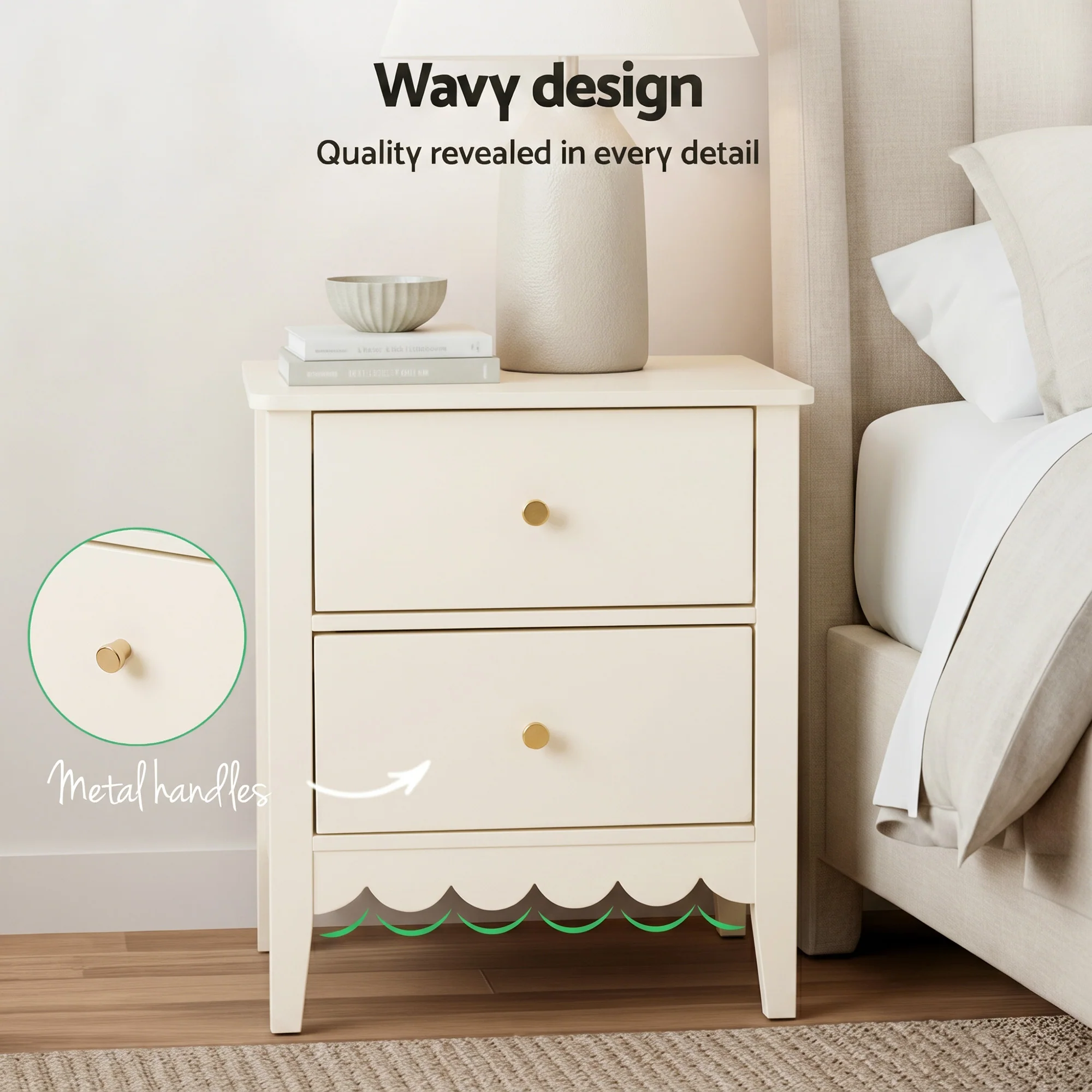 Artiss Bedside Table 2 Drawers Bedroom Storage Nightstand White - Image 6