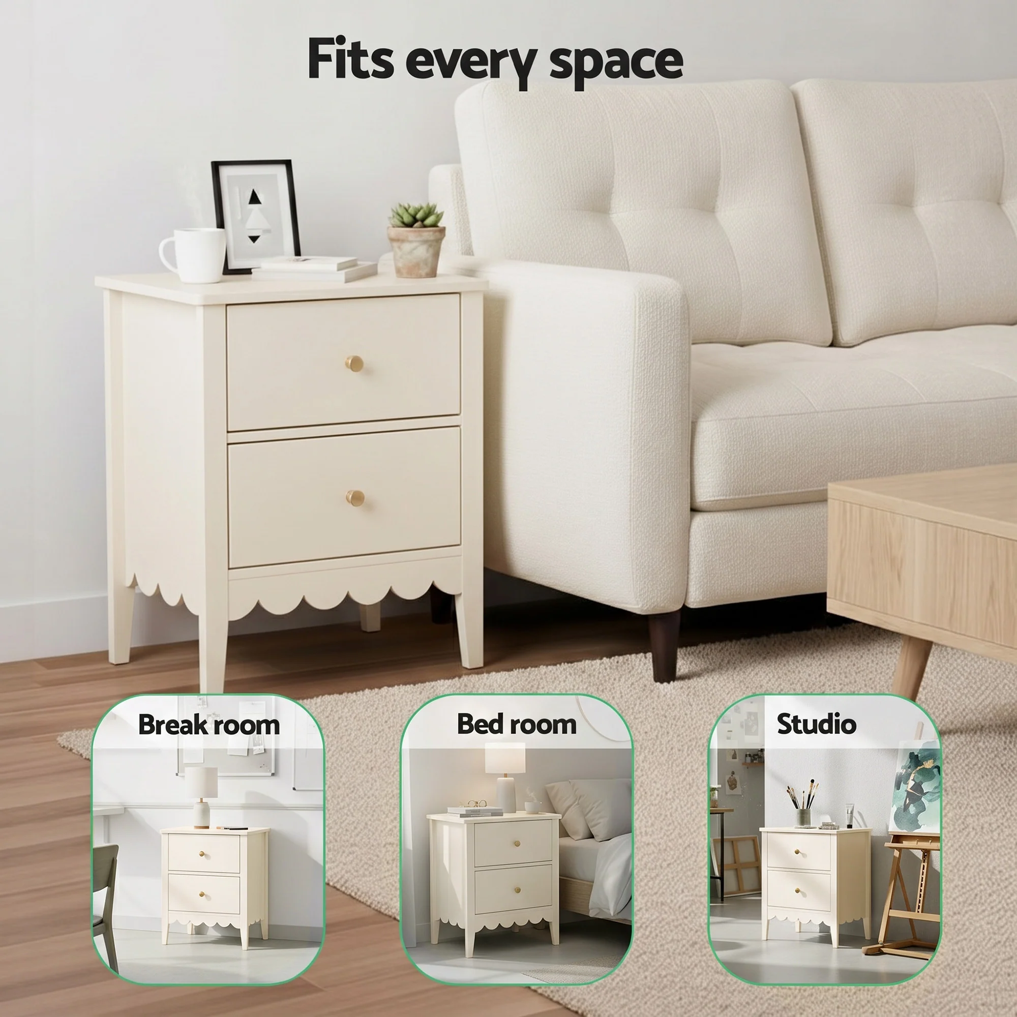 Artiss Bedside Table 2 Drawers Bedroom Storage Nightstand White - Image 7
