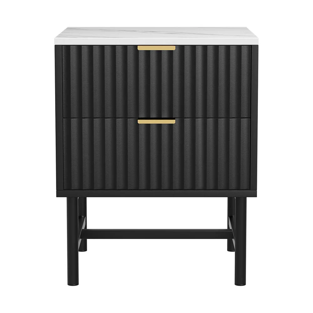 Artiss Bedside Table 2 Drawers - Black - Image 4