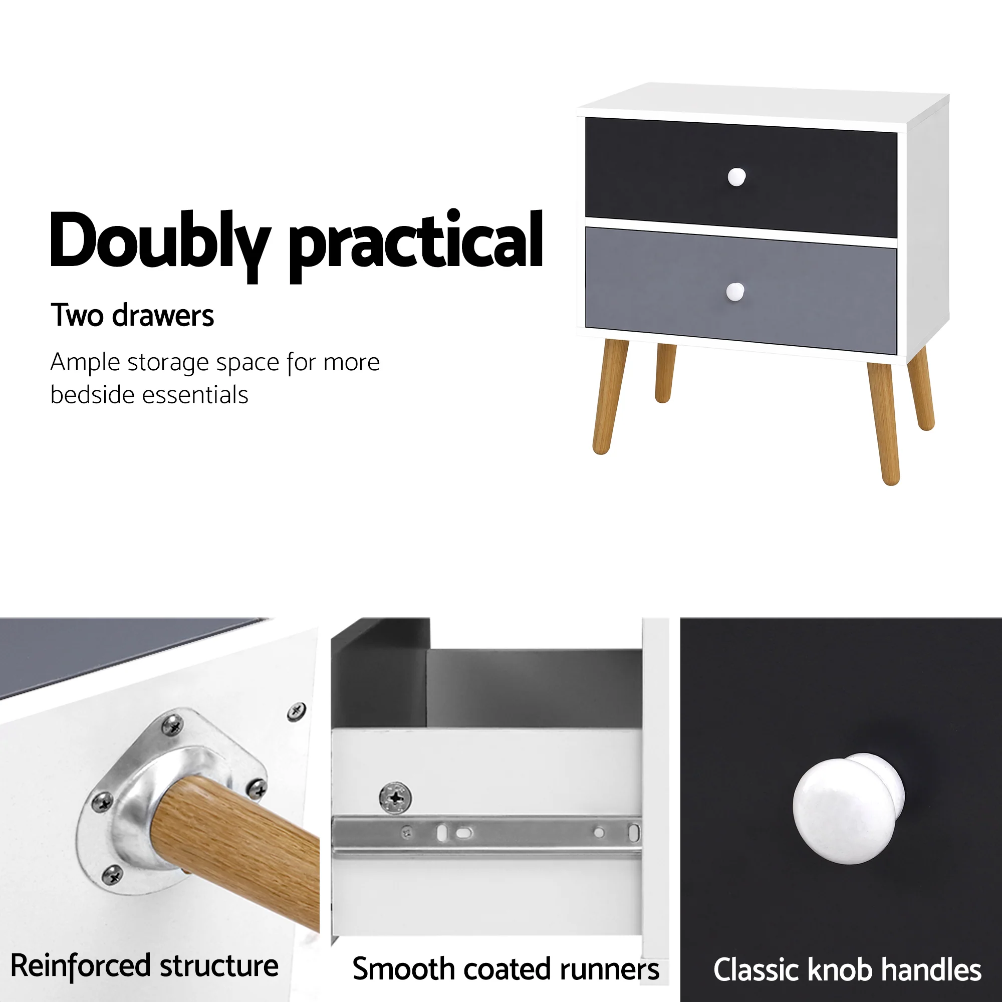 Artiss Bedside Table 2 Drawers - BONDS White - Image 7