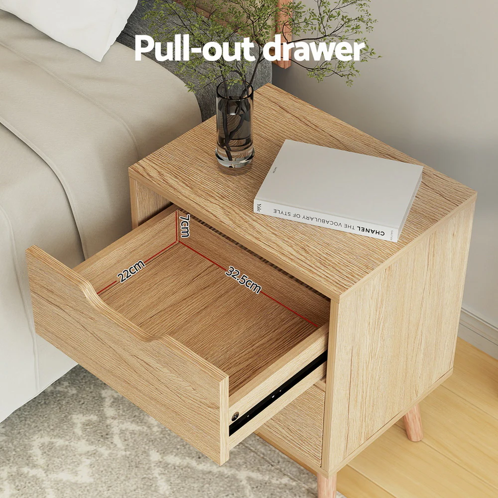 Artiss Bedside Table 2 Drawers Nightstand - BODEN Pine - Image 4