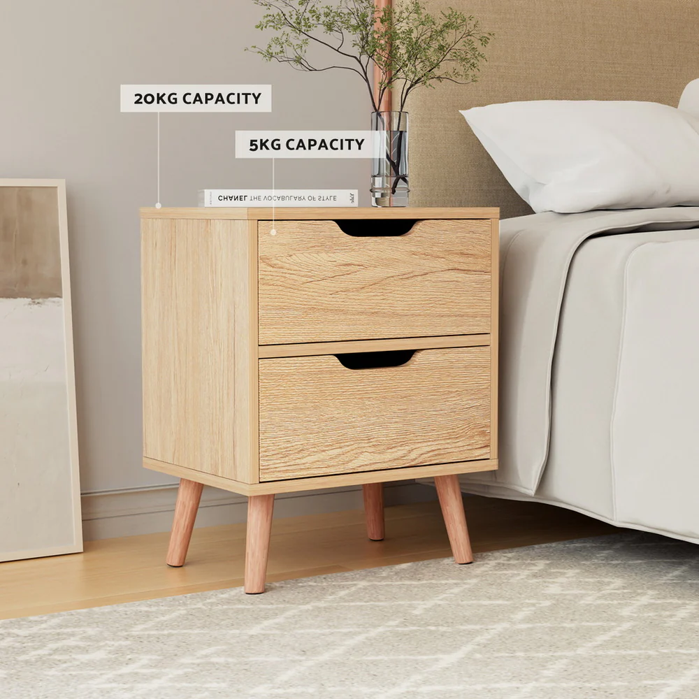 Artiss Bedside Table 2 Drawers Nightstand - BODEN Pine - Image 5