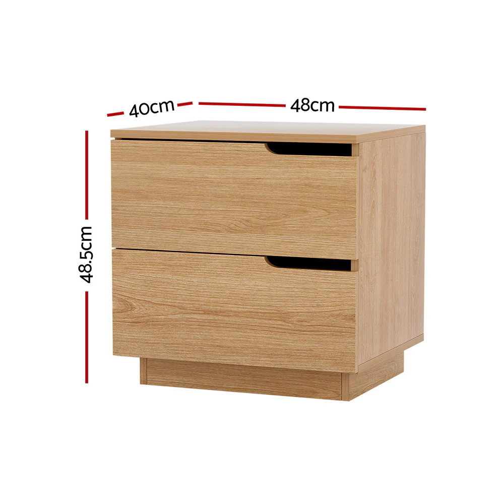 Artiss Bedside Table 2 Drawers Nightstand Pine - Image 2