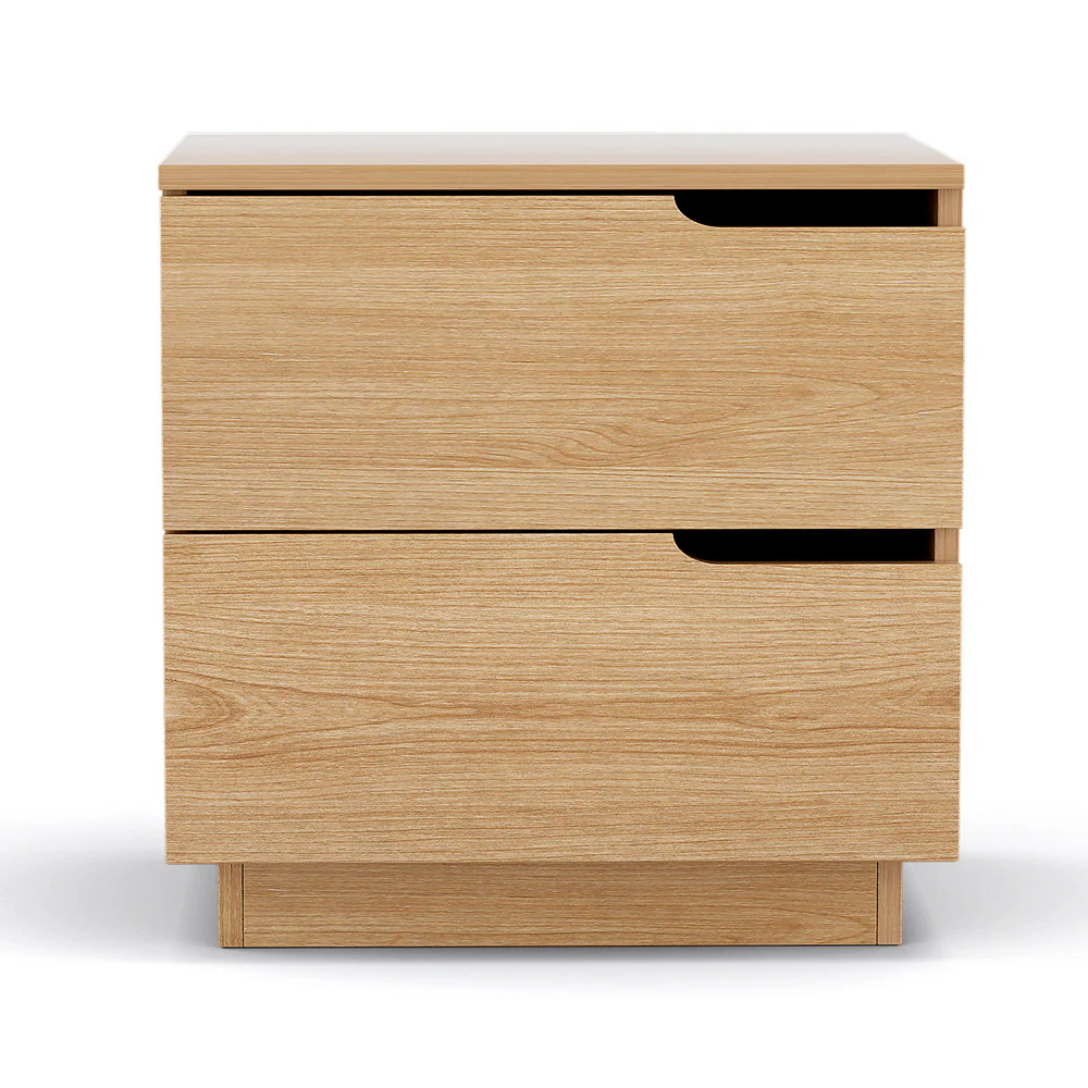 Artiss Bedside Table 2 Drawers Nightstand Pine - Image 3