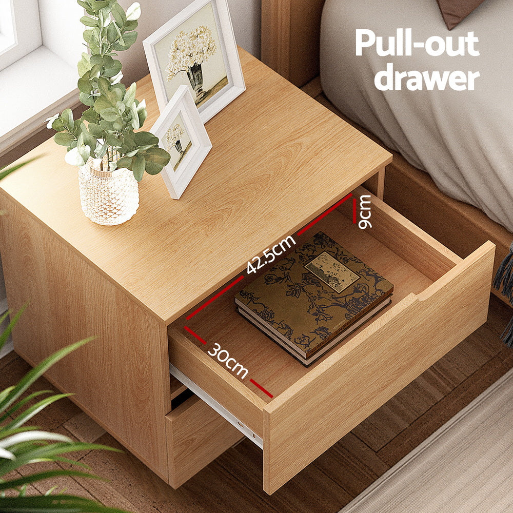 Artiss Bedside Table 2 Drawers Nightstand Pine - Image 4