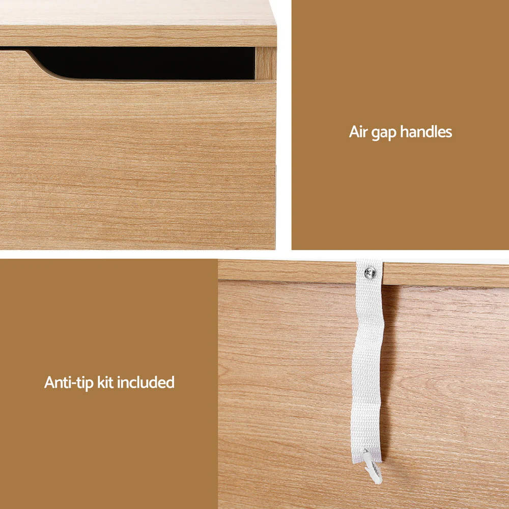 Artiss Bedside Table 2 Drawers Nightstand Pine - Image 5