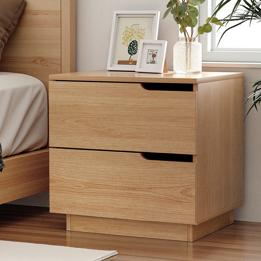 Artiss Bedside Table 2 Drawers Nightstand Pine - Image 8