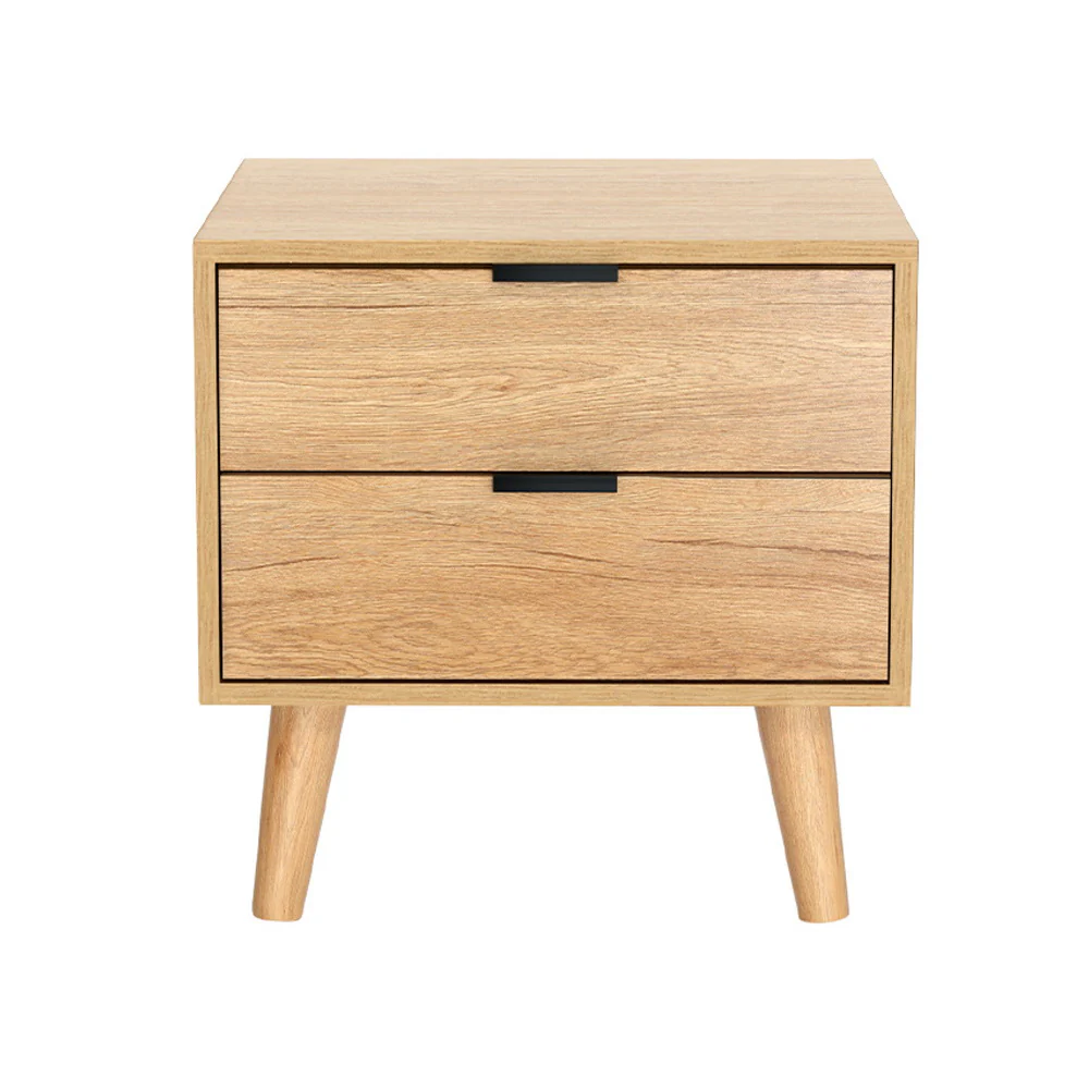 Artiss Bedside Table 2 Drawers - Pine - Image 3